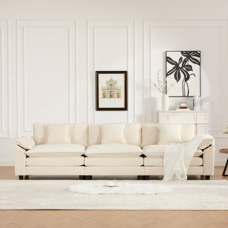 Canapé modulaire confortable en chenille pour salon, facile à assembler, beige