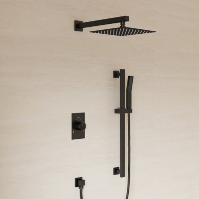 10" Pressure-Balanced Rain Shower System with Adjustable Slide Bar Handheld Shower and Rough-In Valve