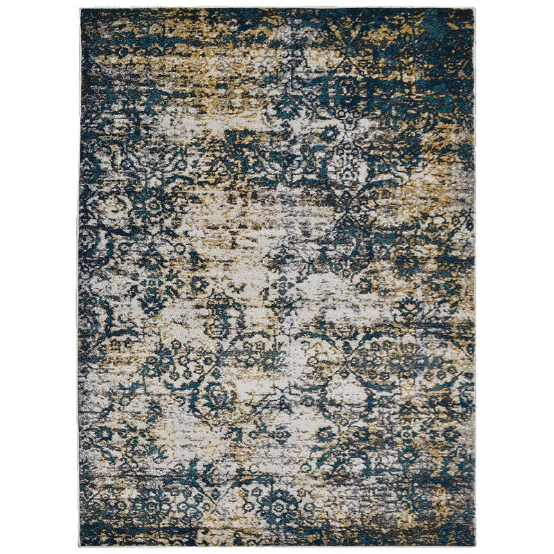 Machine Made Heatset Polyproplyene Area Rugs - Rectangle, Beige Blue Color, Floral Modern Design, Low Pile Machine Made Area Rugs for Living Room, Bed Room