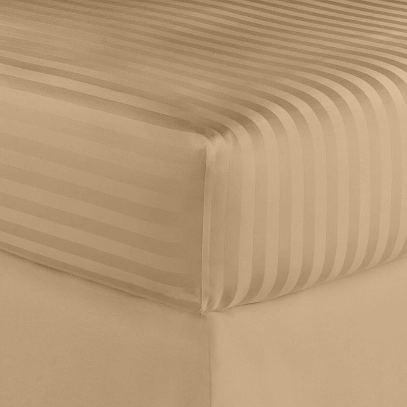 Egyptian Cotton Sateen Striped Sheet Set, Queen Sheet Set + Fitted Sheet + 2 Pillowcases, Taupe