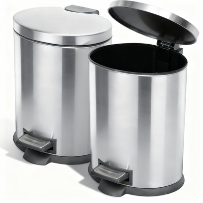 Ensemble de 2 poubelles argentées 2 pièces en acier inoxydable 2 pièces - Système de poubelle double élégant pour le tri des déchets de cuisine et de salle de bain | Conception résistante aux odeurs et facile à nettoyer