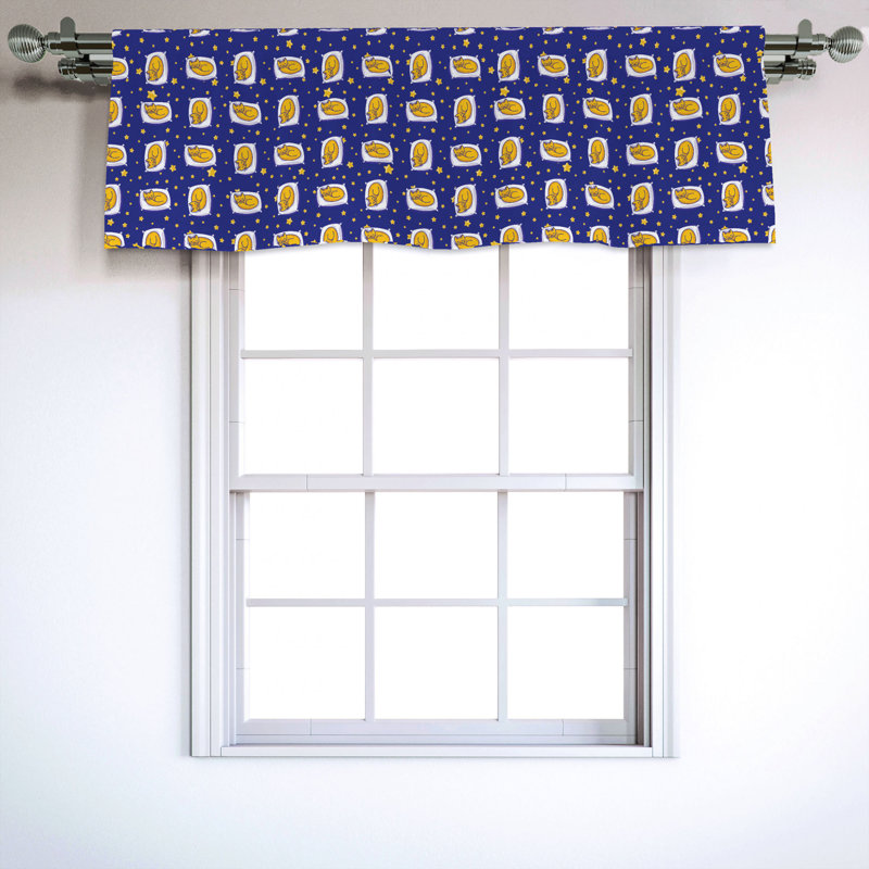 54" Blue and Yellow Cat Print Satin Rod Pocket Valance
