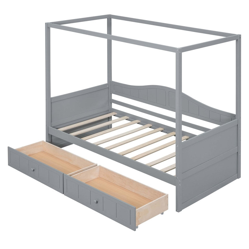 Wood Daybed with 2 Drawers, Gray