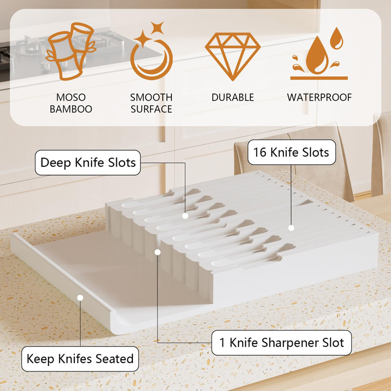 Bamboo In-Drawer Knife Block, White
