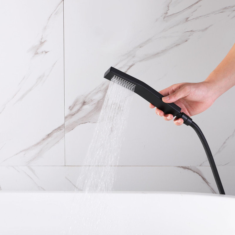 Matte Black Freestanding Floor Mount Tub Faucet with Hand Shower