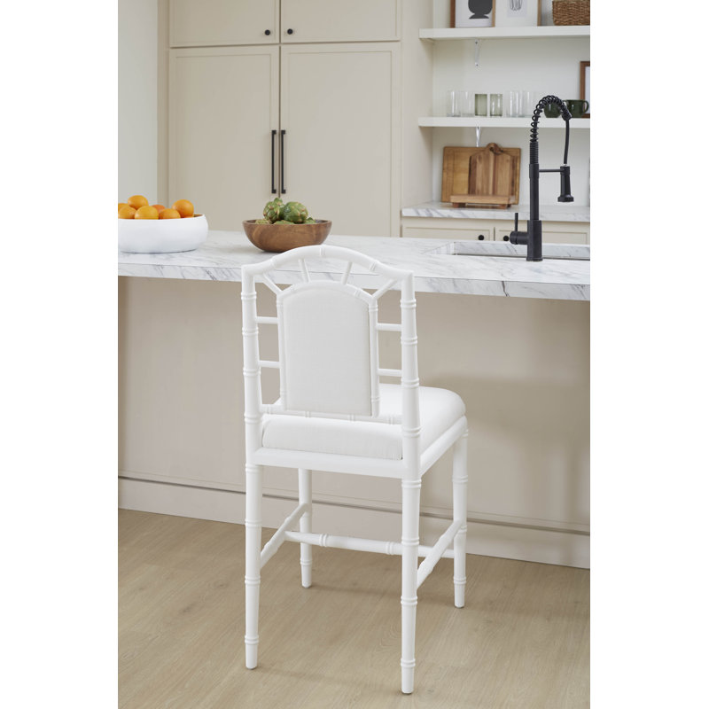 Delia Upholstered Stool with Solid Wood Frame, Vanilla