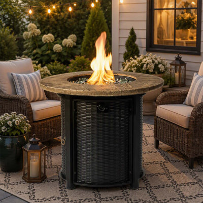 Table de foyer au propane de 76 cm (30 pouces) avec imitation bois, 50 000 BTU, idéale pour les réunions en plein air et les soirées chaleureuses.