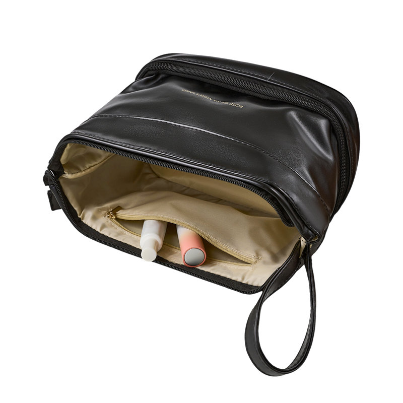 PU Leather；Polyester；PVC；Nylon Zipper Makeup Organiser, Black