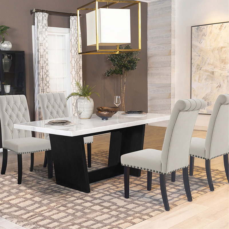 Rustic Espresso Rectangular Marble Top Dining Table Set