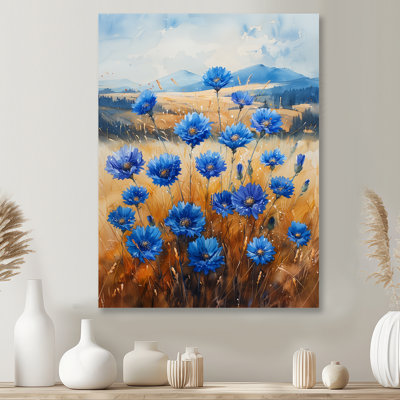  «Blue Beige Cornflowers Summer Breeze Meadow I - Décoration murale bleuets