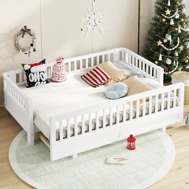Twin XL Size Platform Bed With Guardrails, Convertible To Queen, Solid Wood Construction For Durability And Versatility