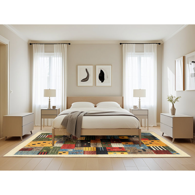 Tapis beige/gris/rouge contemporain, Rectangle 5 pi x 8 pi