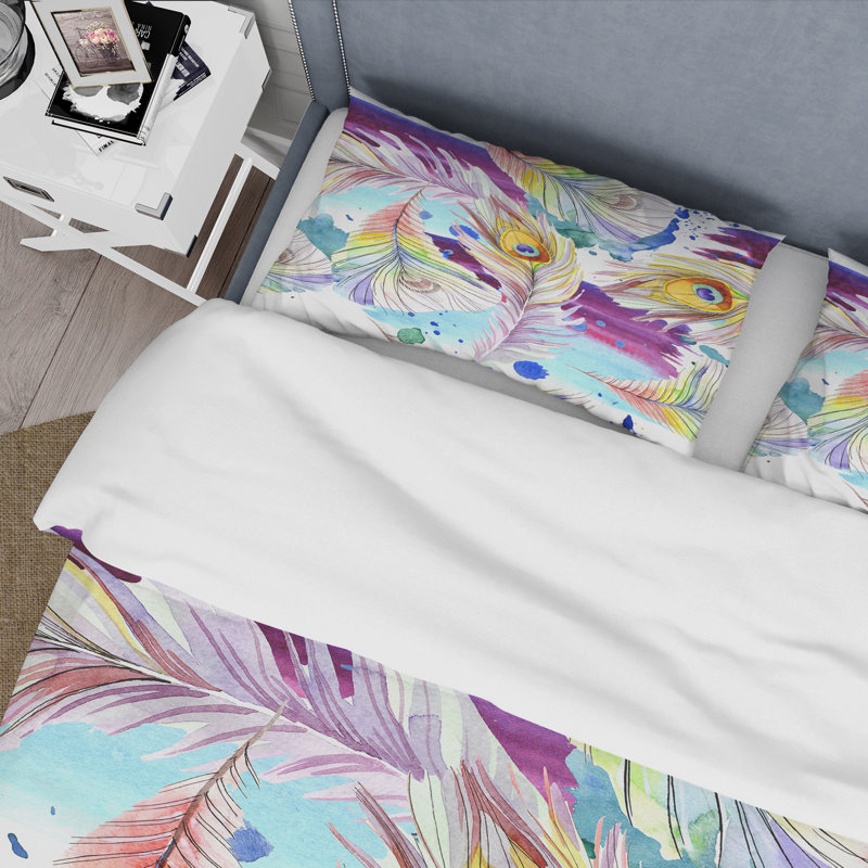 Ensemble de housse de couette bohémien Bright and Colorful Boho Feathers I - Microfibre polyester