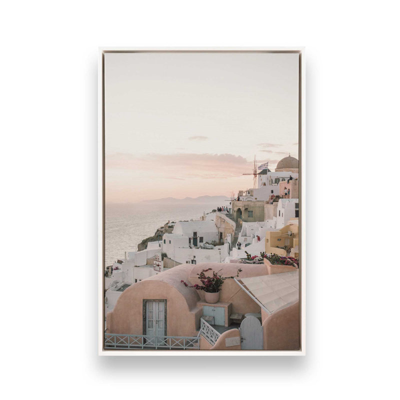 «Sunset Over Santorini», reproduction sur toile, H 18,75 po x l 12,75 po x P 1,75 po, Cadre flottant blanc opaque