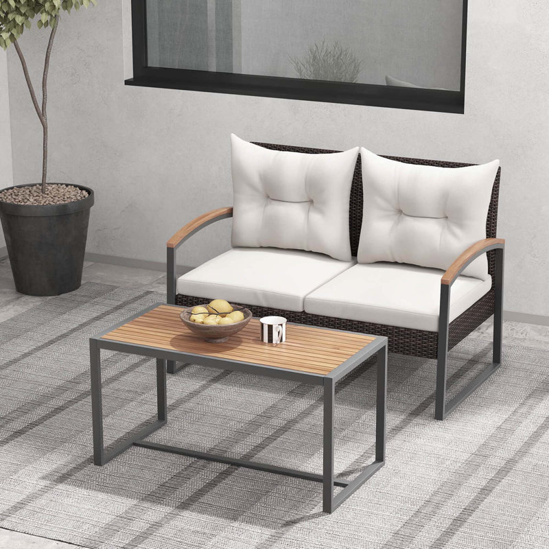 Causeuse d'extérieur pour ensemble de meubles d'extérieur 2 pièces avec table basse 