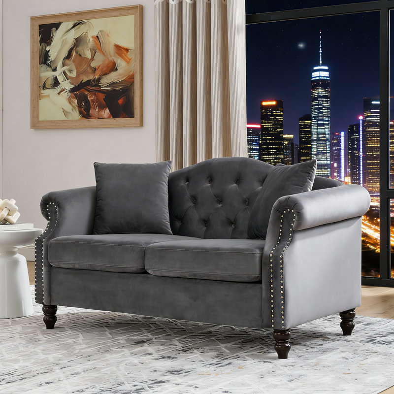 Latitude Run® 57" Chesterfield Velvet Sofa, 2-Seater Tufted Couch With ...