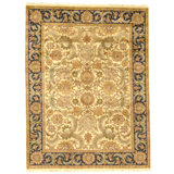 Hand Knotted Wool Oriental Area Rug in Cream And Blue