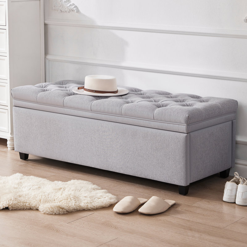 Banc de rangement avec repose-pieds 50 po capitonné avec rangement pour le salon, gris clair, Gris clair