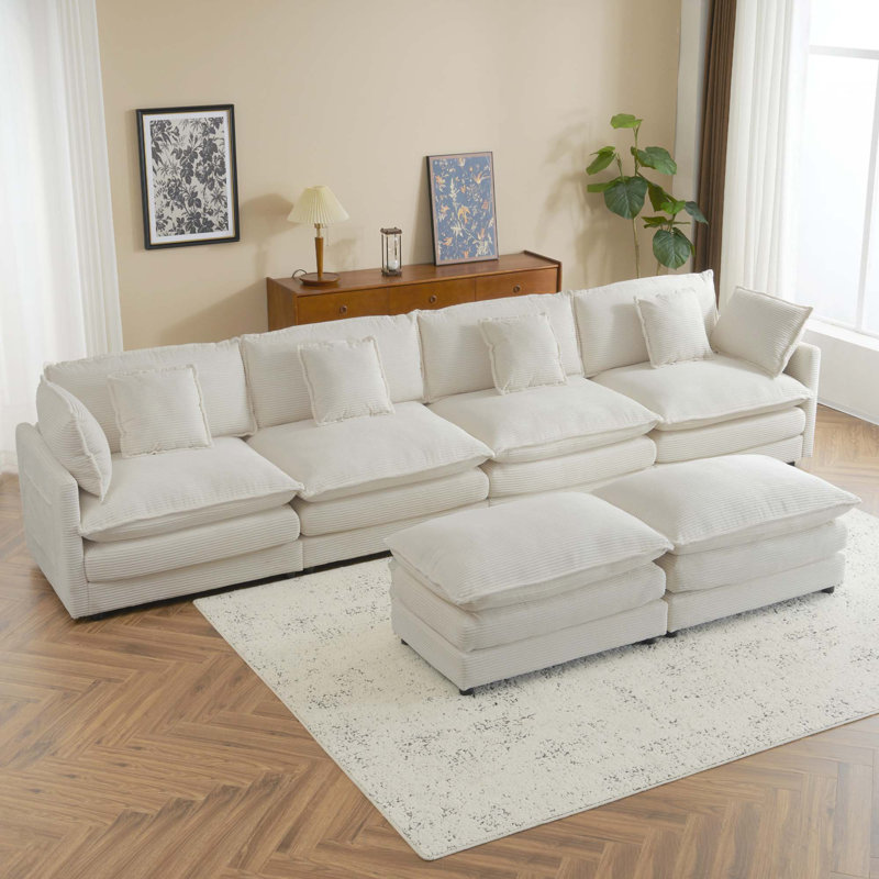 Canapé modulaire en velours côtelé, Velours côtelé beige, H 35,4 po x l 149,6 po x P 57,1 po