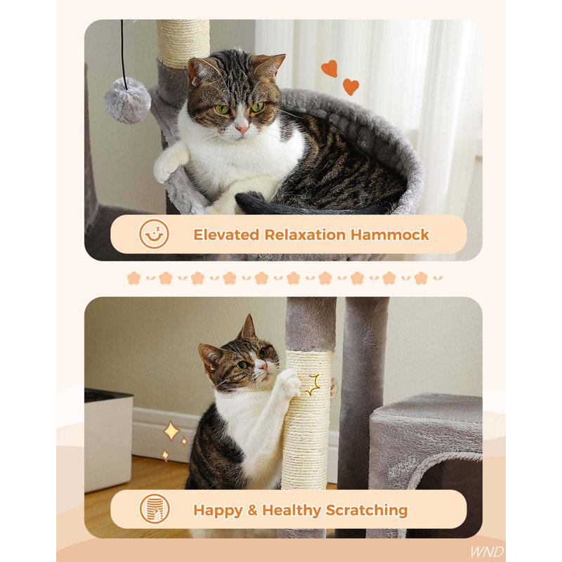 53" Gray Plush Cat Tree Tower with Condos and Hammock