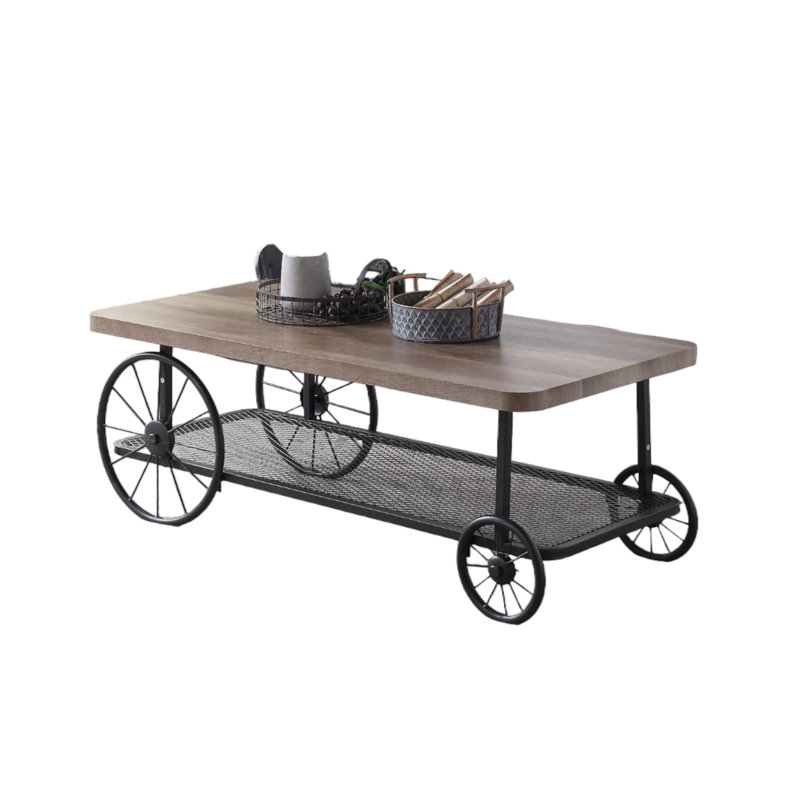Table basse Francie de style rustique industriel avec finition en chêne et gris antique