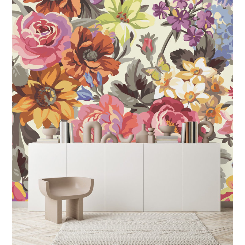 Peel & Stick Floral Wall Mural, 10.42' W x 10.42' L