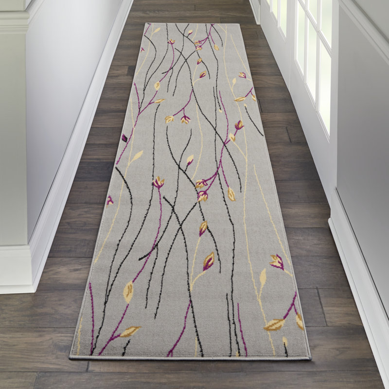Tapis gris Bo Botanical Eclectic, Tapis de couloir 2 pi 3 po x 7 pi 6 po