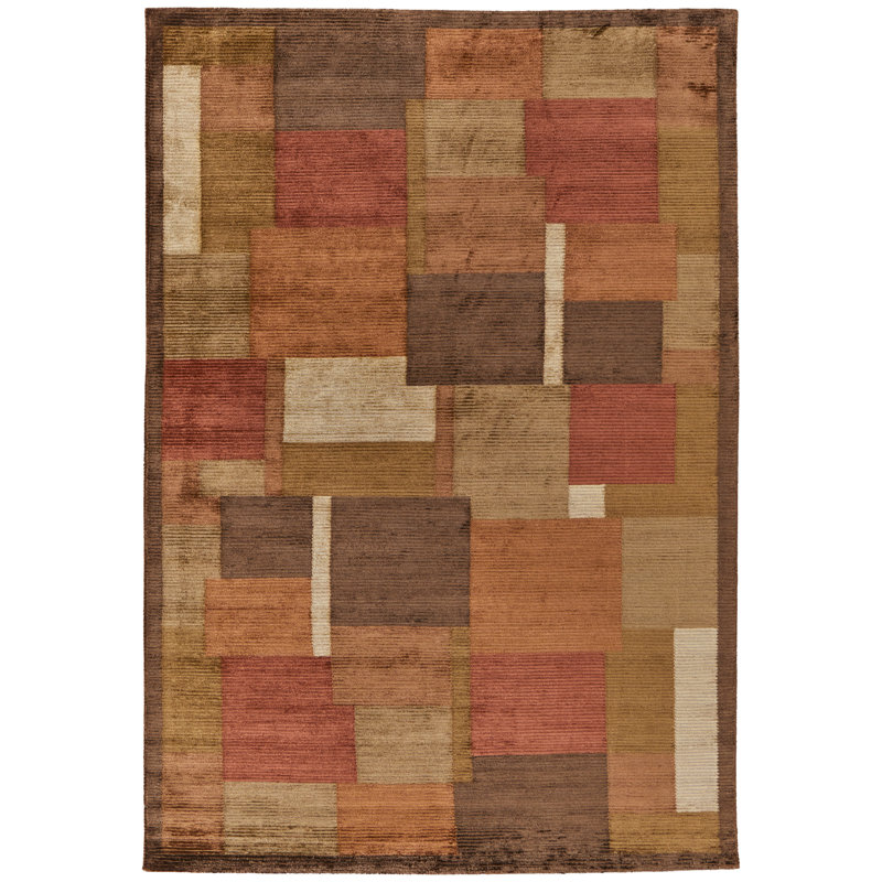Keystone Hand Knot Color Block Rug, Brown/Rust, 2Ft X 3Ft Accent Rug, Rectangle 2' x 3'