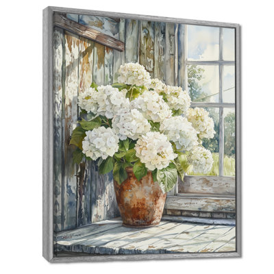 Grange hortensias dans la brise de l'été - art mural hortensias