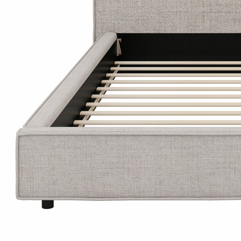 Cadre de lit plateforme avec tête de lit à coutures apparentes, idéal pour les intérieurs modernes et l'hôtellerie., Beige