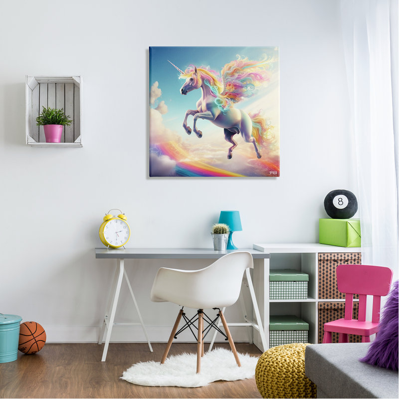 «Unicorn with Rainbow Mane» par RB, reproduction d'art sur toile tendue, H 30 po x l 30 po x P 1,5 po