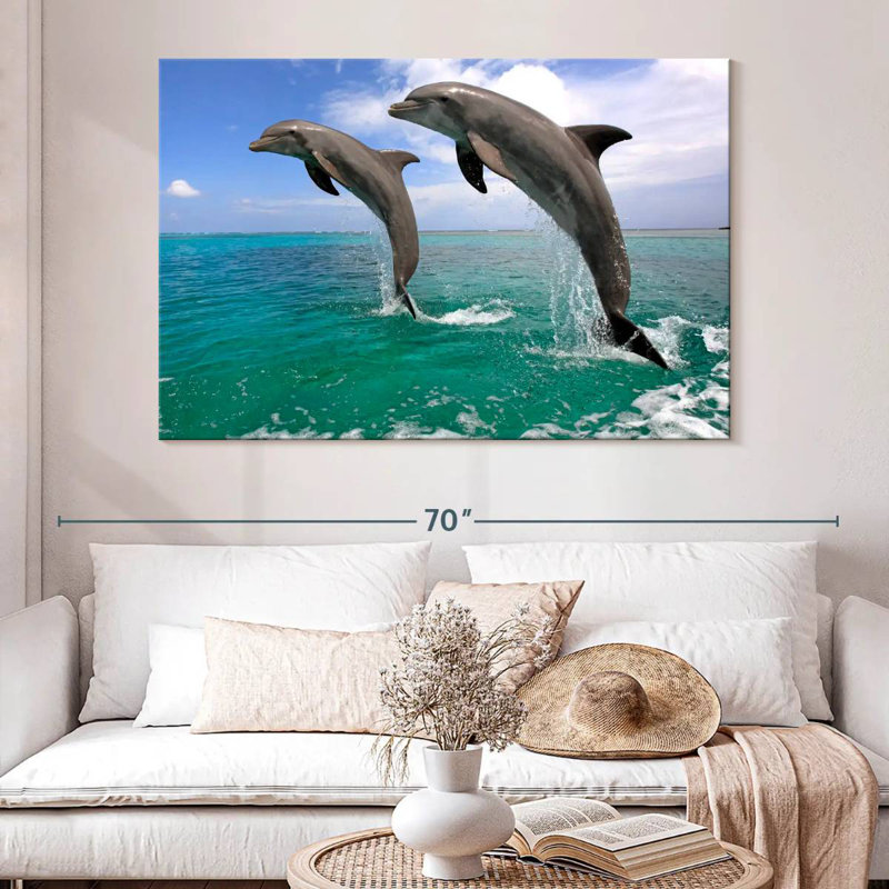 Two Jumping Dolphins, 34" H x 51" W