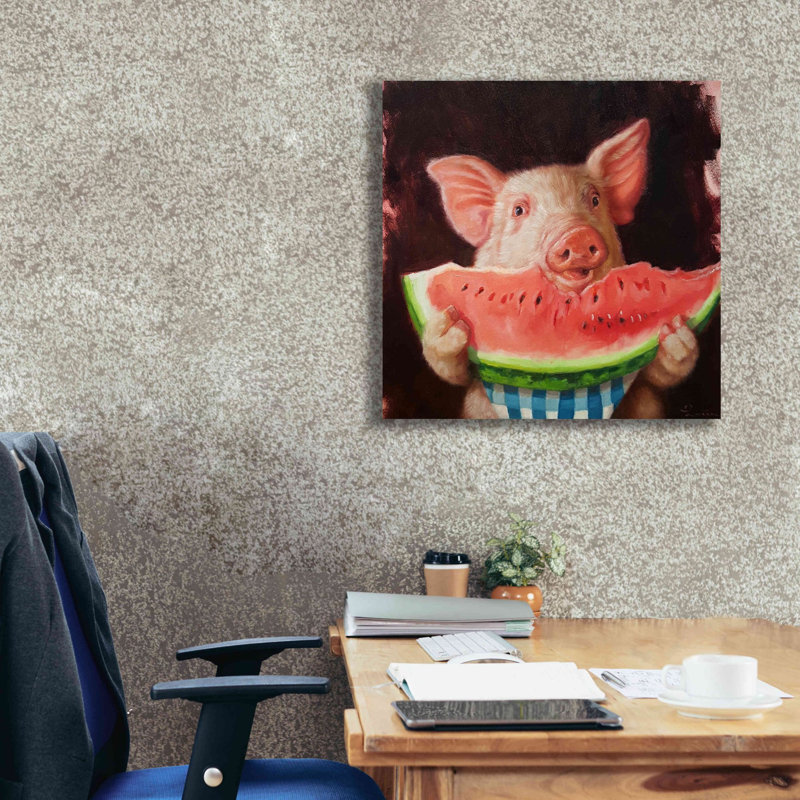 «Pig Out» par Lucia Heffernan, reproduction sur toile tendue, H 26 po x l 26 po