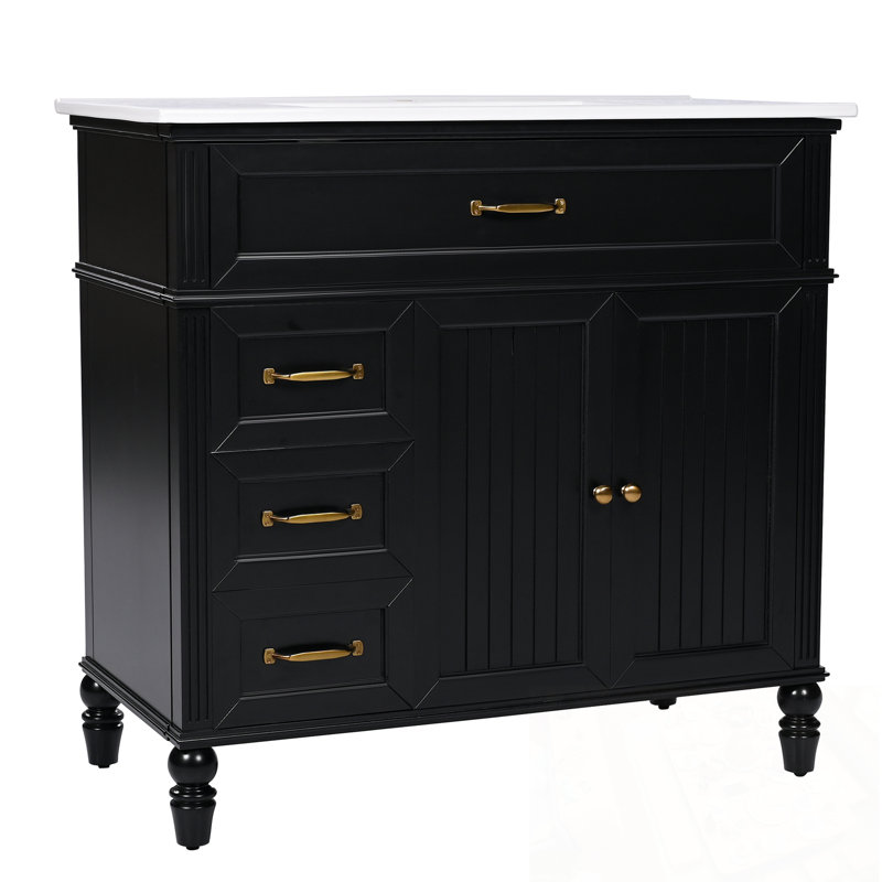 Meuble-lavabo avec lavabo et 3 tiroirs, Noir