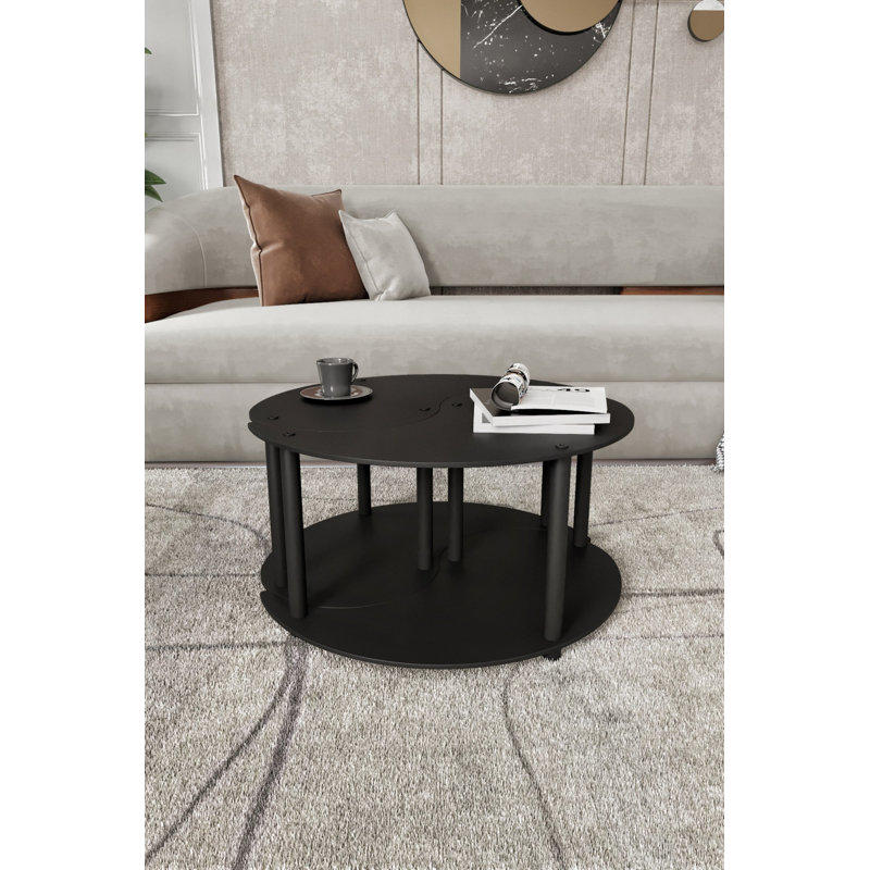 Ensemble de tables basses Modernes (2 pièces), noir uni, 27,6 po de diamètre x 15,0 po de hauteur | 100% panneau de fibres à densité moyenne avec pieds en kraft comprimé | Design élégant et fonctionnel pour le salon, décoration intérieure contemporaine