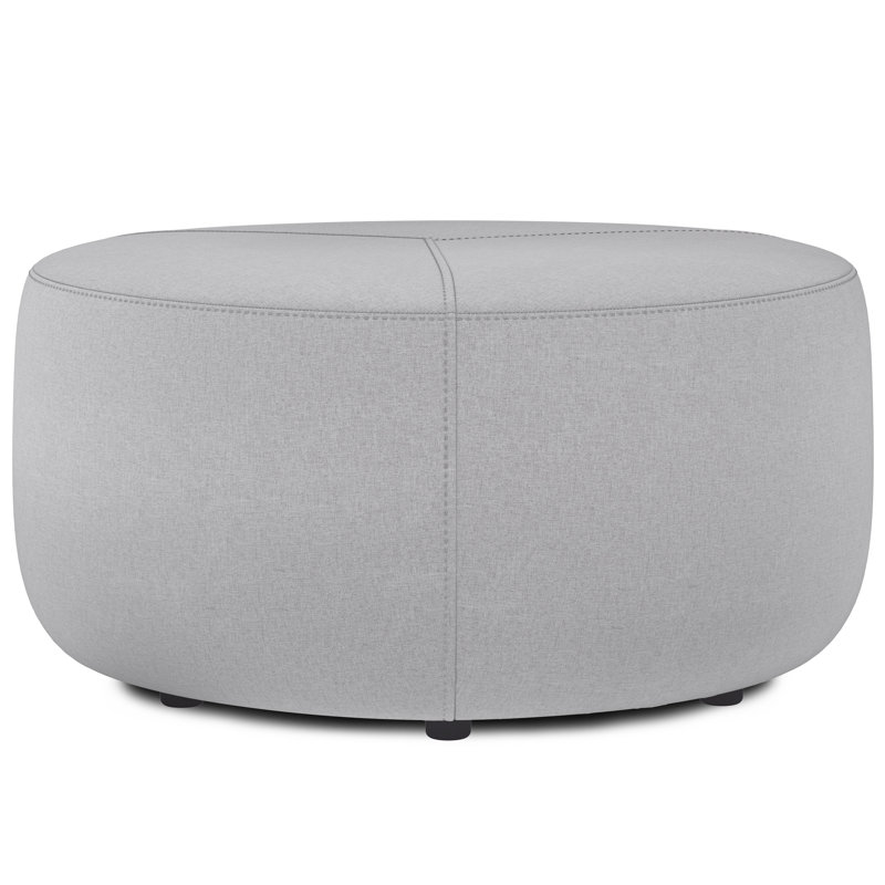 Moore 32"W Large Round Ottoman with Upholstered Seat and Solid Wood Frame, Assembled, Light Gray