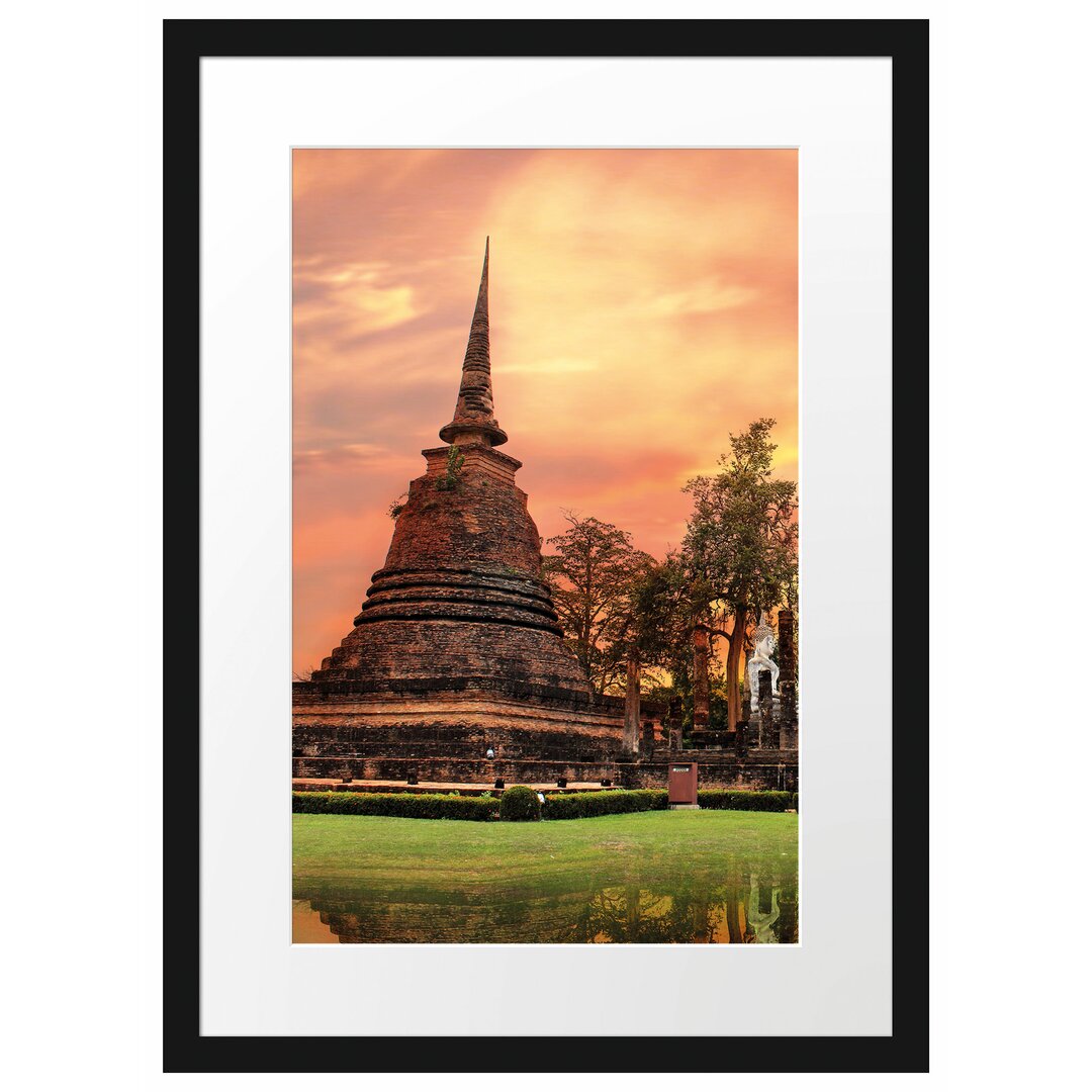 Gerahmtes Poster Buddha Tempel im Sonnenuntergang