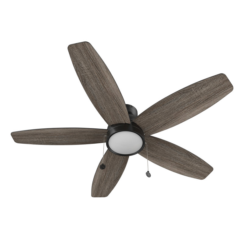 5-Blade DC Motor Ceiling Fan with Pull Chains, LED Light, Gray Oak
