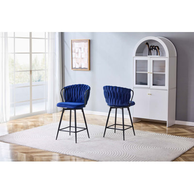 Ensemble de 2 tabourets de bar tressés en velours moderne avec structure en métal, tabourets de comptoir rembourrés pour îlot de cuisine, bar personnel ou salle à manger (tabouret uniquement)