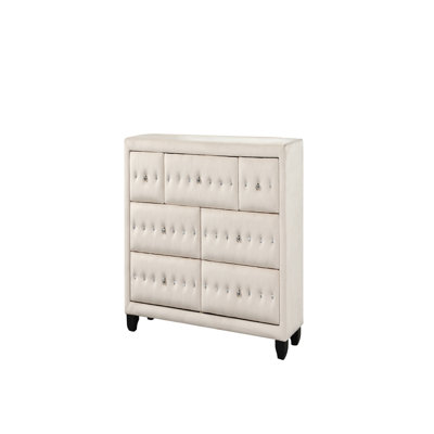 Modern Style Crystal Tufted Upholstery 7-Drawer Dresser finished with Velvet Fabric made with Wood in