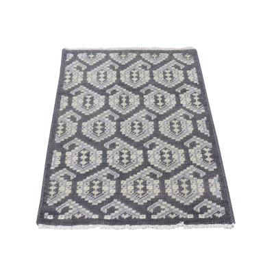 Tapis gris en laine noué à la main 2 pi x 3 pi Davy Grey
