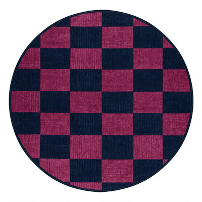 Machine Washable Checkered Blue Area Rug