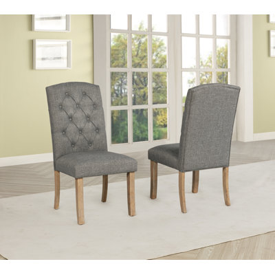 Linen Upholstered Dining Chairs With Tufted Back