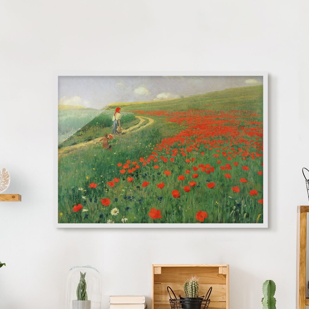 Gerahmtes Poster Summer Landscape with Blooming Poppies von Pál Szinyei–Merse