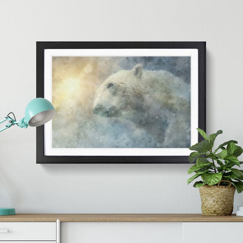 Mystical Polar Bear - Picture Frame Graphic Art Print, 33cm H x 45cm W x 2cm D, Black Framed