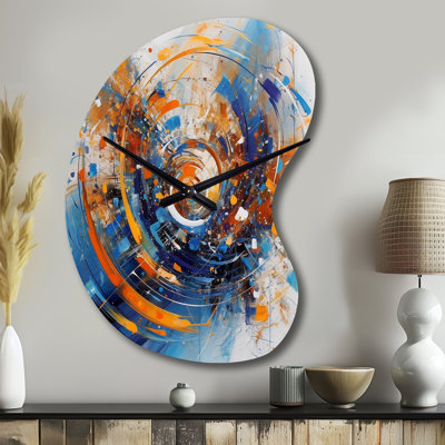 «Blue and Orange Space - Asymmetrique surréalisme paysage horloge en métal, forme unique horloge en métal