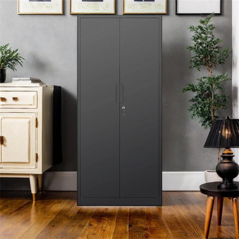 【70 Inch 2-Door Black File Cabinet With Lock】– 4 Adjustable Shelves, Heavy-Duty Steel, For Commercial/Home Office & Legal/Letter Storage