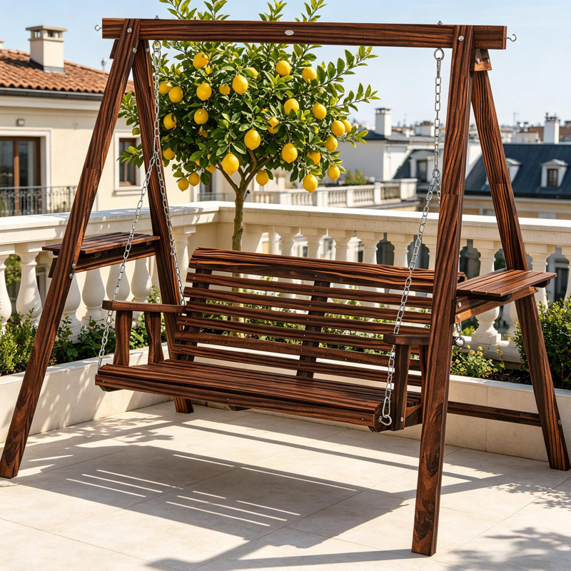 Balancelle d'extérieur 2 places avec support et tables d'appoint pour le jardin, Brown