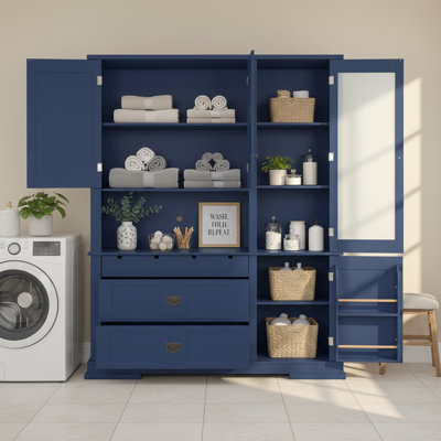 63.3" Freestanding Garage Storage Cabinet with Hutch, Adjustable Shelves, Door Shelf & 3 Drawers, 78.3" Utility Organizer