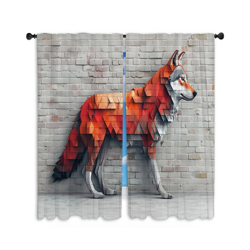 Fox Art Geometric Room Darkening Curtain Pair, 20" W x 63" L
